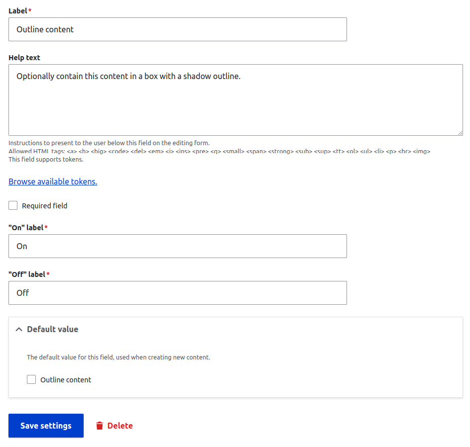 Drupal new field settings